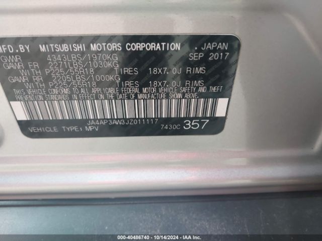 JA4AP3AW3JZ011117 Mitsubishi Outlander Sport 2.4 Se