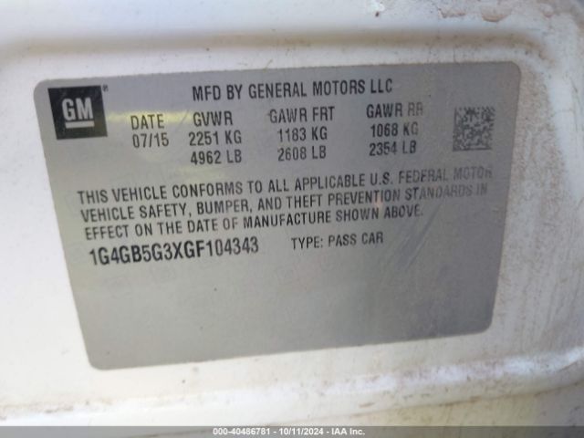 1G4GB5G3XGF104343 Buick Lacrosse Leather