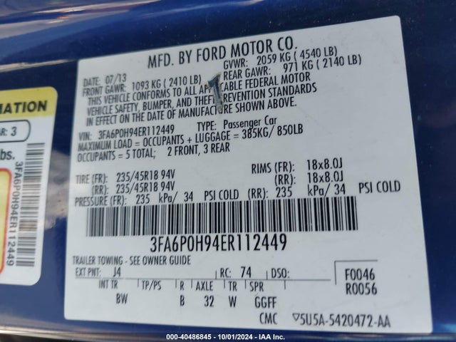 Ford FUSION SE 2014 3FA6P0H94ER112449 Image 9