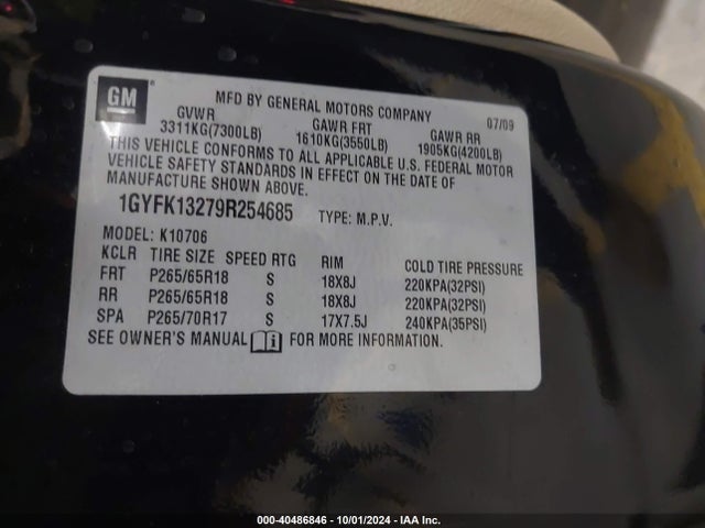 2009 CADILLAC ESCALADE 1GYFK13279R254685 Photo 8