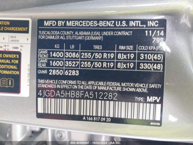 4JGDA5HB8FA512282 Mercedes-Benz Ml 350 4matic
