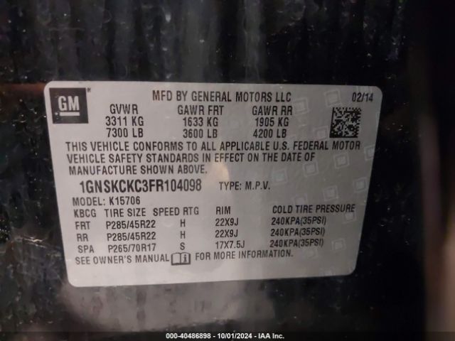 1GNSKCKC3FR104098 Chevrolet Tahoe Ltz