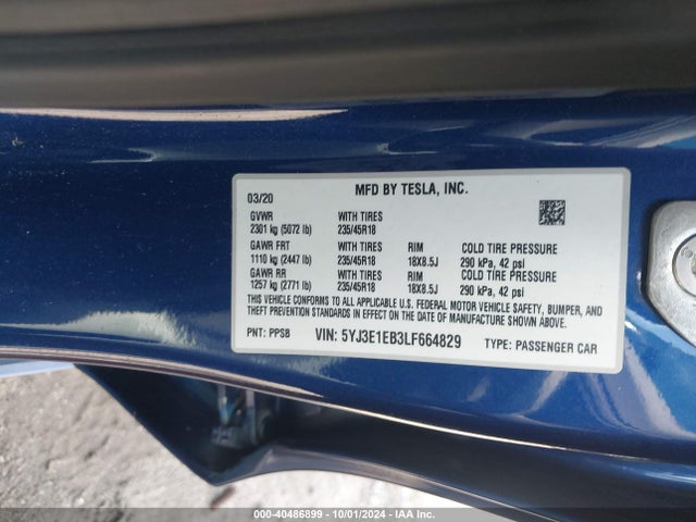 2020 TESLA MODEL 3 5YJ3E1EB3LF664829 Photo 8