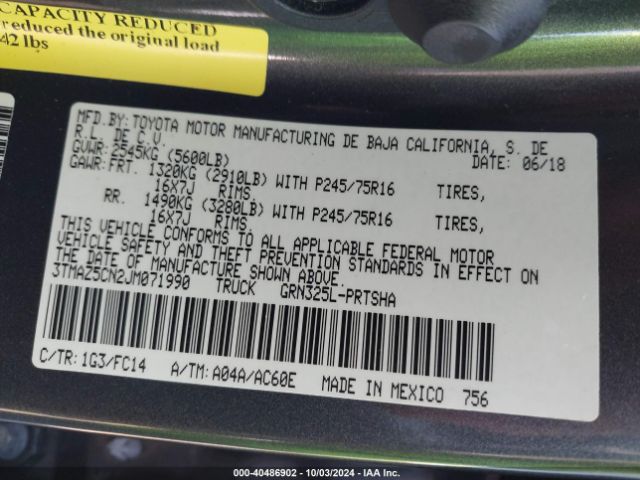 3TMAZ5CN2JM071990 Toyota Tacoma Sr5 V6