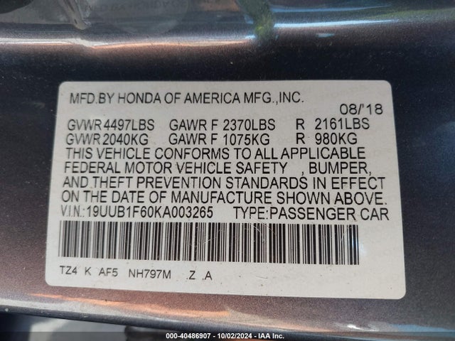 19UUB1F60KA003265 Acura Tlx Tech   A-spec Pkgs