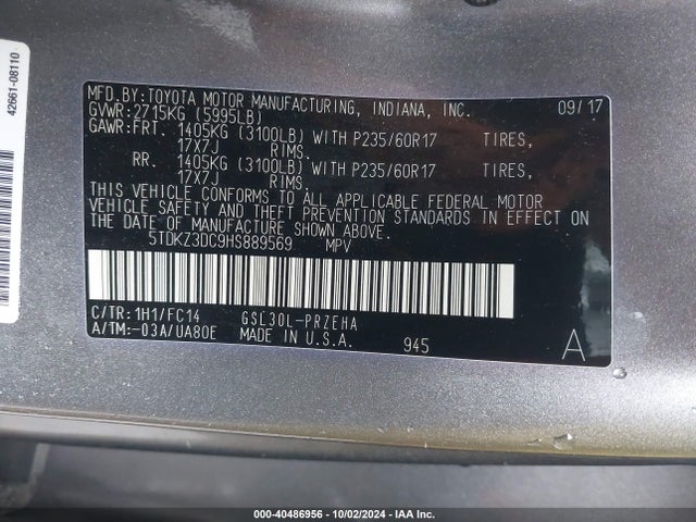 Toyota Sienna Le 8 Passenger 2017 5TDKZ3DC9HS889569 Image 9