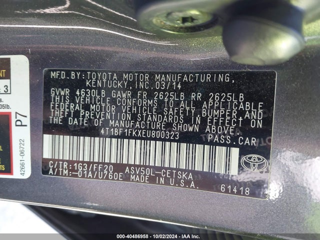 Toyota CAMRY SE 2014 4T1BF1FKXEU800323 Image 9