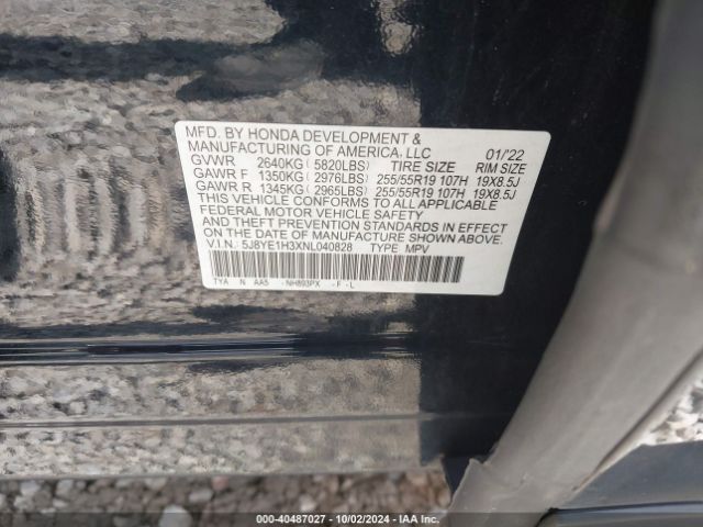 5J8YE1H3XNL040828 Acura Mdx Standard