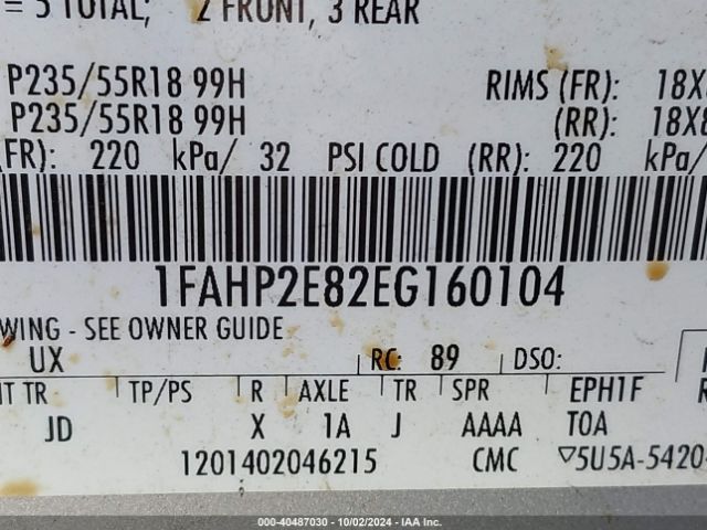 1FAHP2E82EG160104 Ford TAURUS SEL