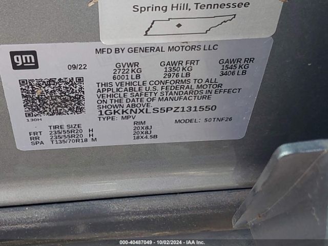 1GKKNXLS5PZ131550 GMC Acadia Awd Denali