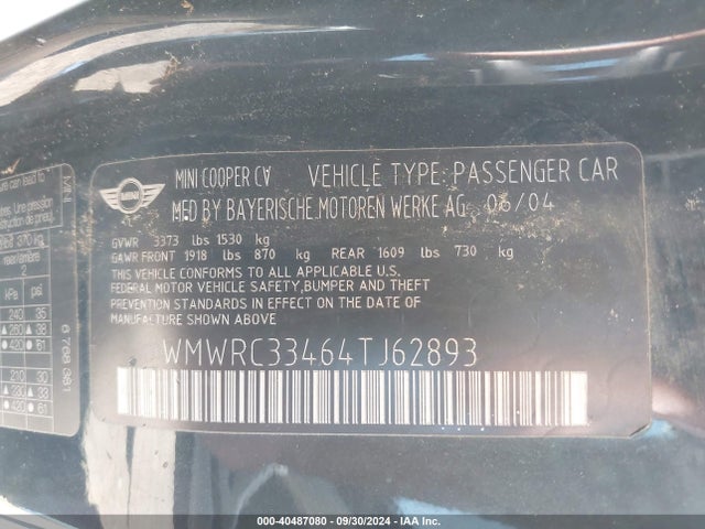 2004 MINI COOPER WMWRC33464TJ62893 Photo 8