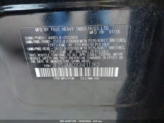 JF2SJAAC0GH431262 Subaru Forester 2.5i