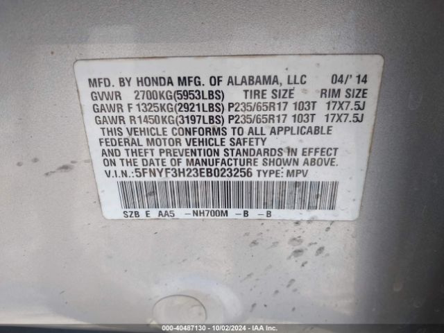 5FNYF3H23EB023256 Honda PILOT LX