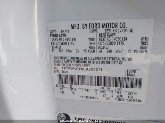 1FTFW1CF0EKE06211 Ford F-150 Stx