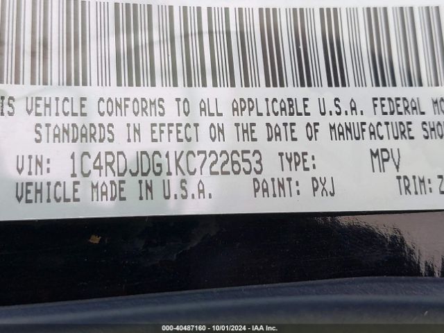 1C4RDJDG1KC722653 Dodge Durango Gt Plus Awd