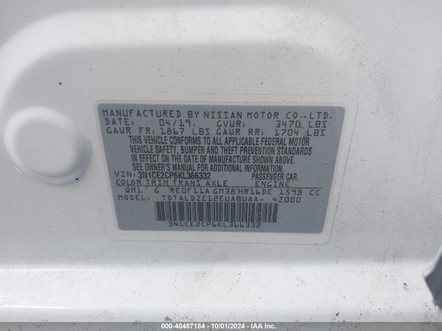 3N1CE2CP6KL366332 Nissan Versa Note Sv