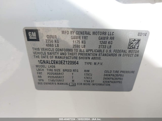 Chevrolet Equinox 2lt 2014 1GNALCEK0EZ120964 Image 9