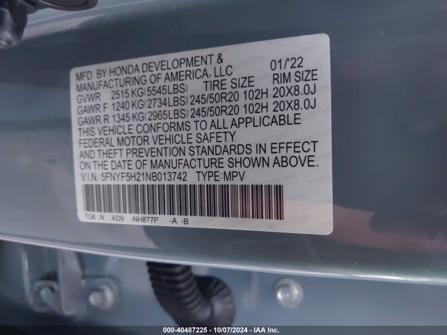 Honda Pilot 2wd Special Edition 2022 5FNYF5H21NB013742 Image 9