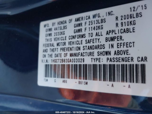 1HGCT2B83GA003029 Honda Accord Ex-l V-6