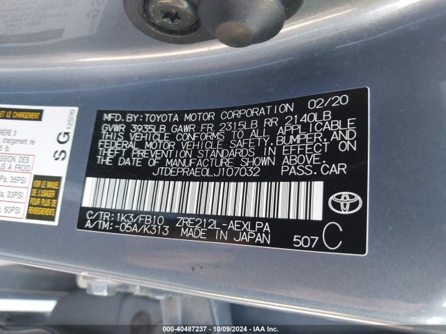Toyota COROLLA LE 2020 JTDEPRAE0LJ107032 Image 9