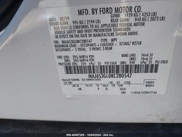 Ford Ecosport Se 2019 MAJ6S3GL0KC280547 Image 9