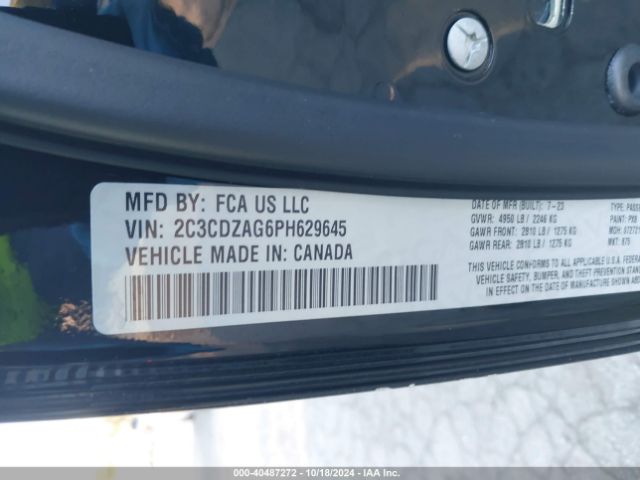 2C3CDZAG6PH629645 Dodge Challenger Sxt