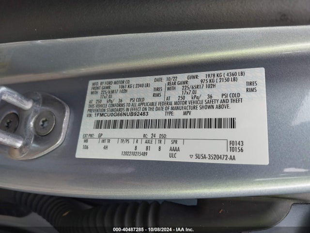 Ford ESCAPE SE 2022 1FMCU0G66NUB92483 Image 9