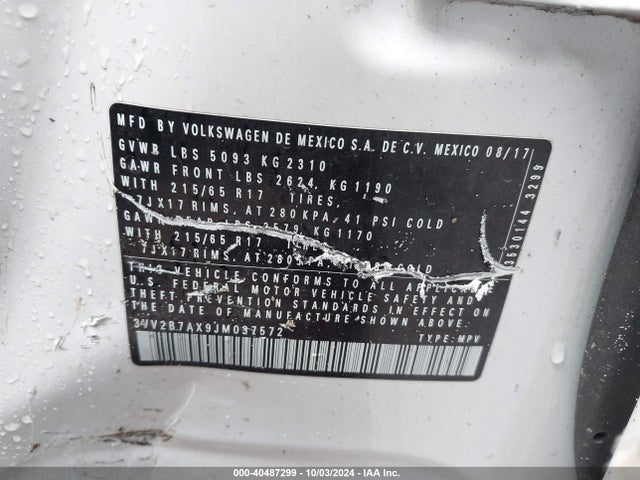 3VV2B7AX9JM037572 Volkswagen Tiguan 2.0t Se/2.0t Sel