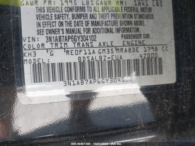 Nissan SENTRA S 2016 3N1AB7AP6GY304102 Image 9