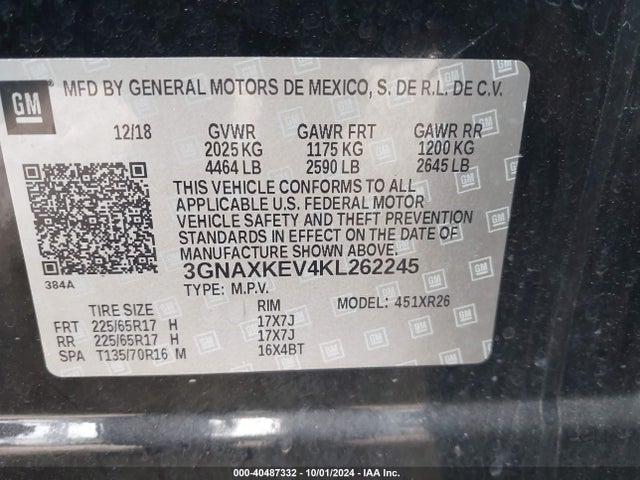 Chevrolet EQUINOX LT 2019 3GNAXKEV4KL262245 Image 9