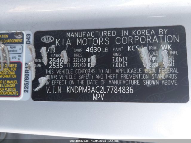 KNDPM3AC2L7784836 KIA Sportage Lx
