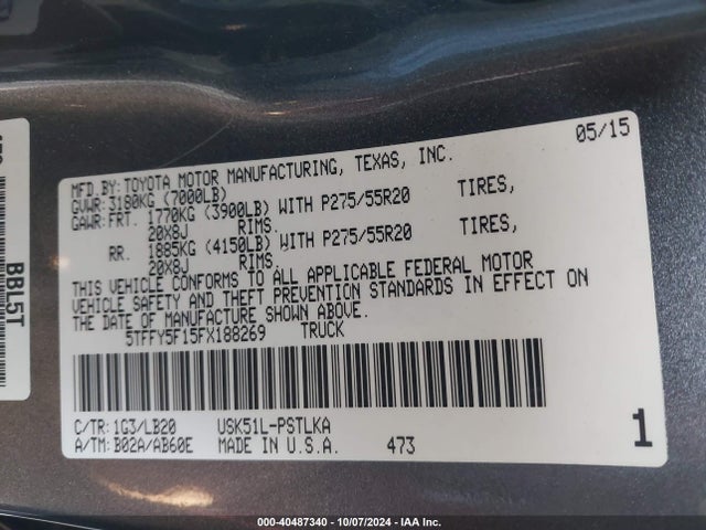 5TFFY5F15FX188269 Toyota Tundra Limited 5.7l V8