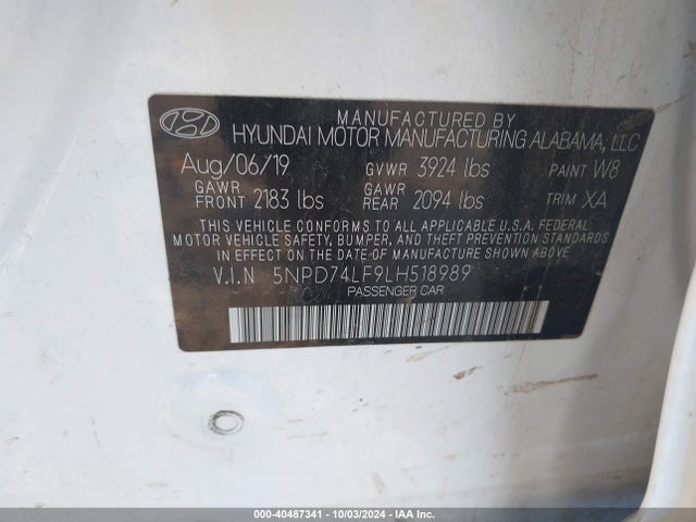 Hyundai ELANTRA SE 2020 5NPD74LF9LH518989 Image 9