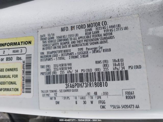 3FA6P0H73FR180810 Ford FUSION SE