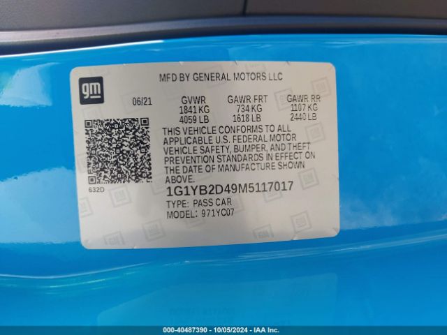 1G1YB2D49M5117017 Chevrolet Corvette Stingray Rwd  2lt