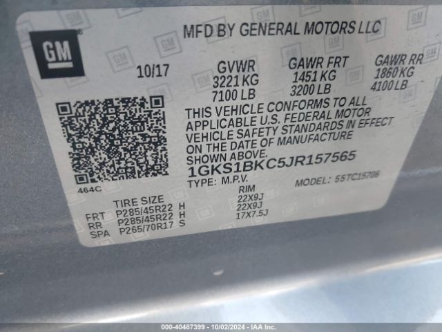 1GKS1BKC5JR157565 GMC YUKON SLT
