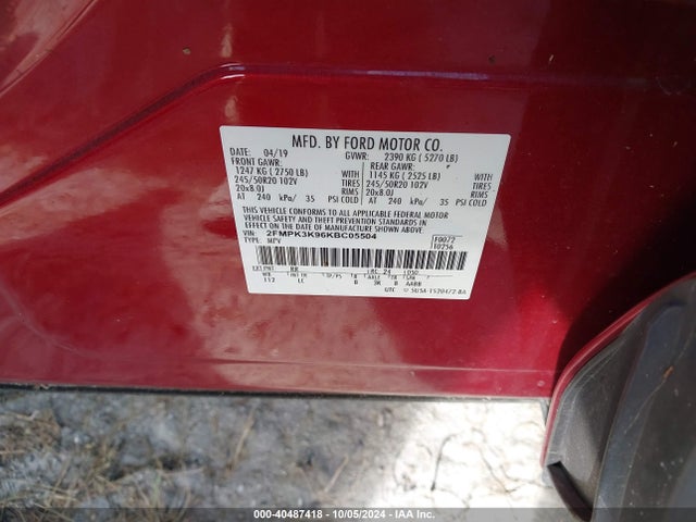 Ford Edge Titanium 2019 2FMPK3K96KBC05504 Image 9