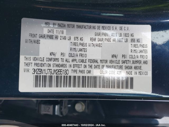 3MZBN1U79JM265180 Mazda Mazda3 Sport
