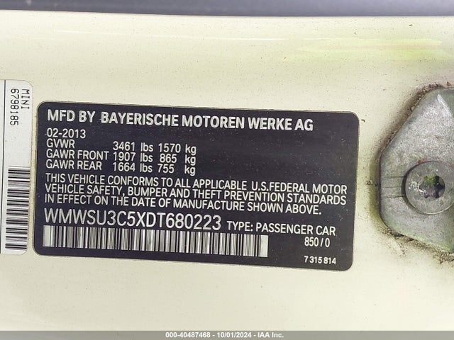 2013 MINI HARDTOP WMWSU3C5XDT680223 Photo 8