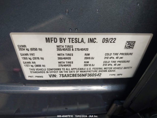 2022 TESLA MODEL X 7SAXCBE56NF360942 Photo 8