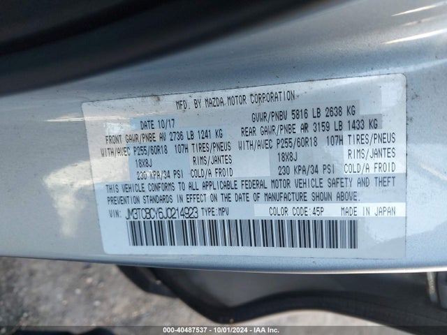 JM3TCBCY6J0214923 Mazda Cx-9 Touring