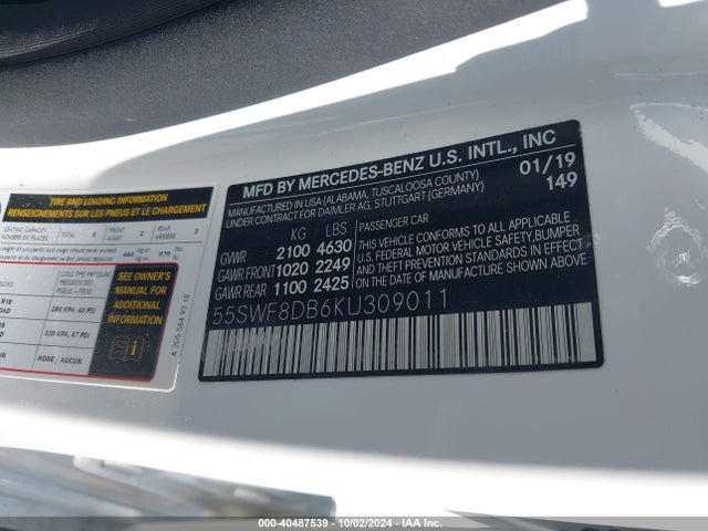 55SWF8DB6KU309011 Mercedes-Benz C 300