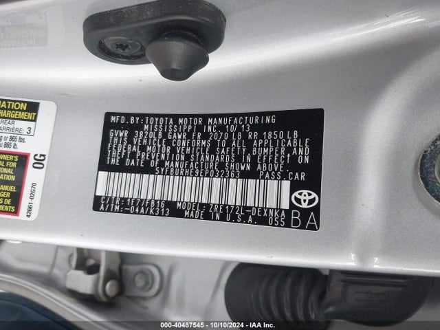 Toyota Corolla Le/le Plus/le Premium 2014 5YFBURHE9EP032363 Image 9