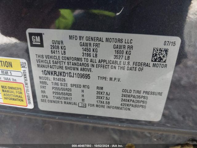 1GNKRJKD1GJ109695 Chevrolet Traverse Ltz