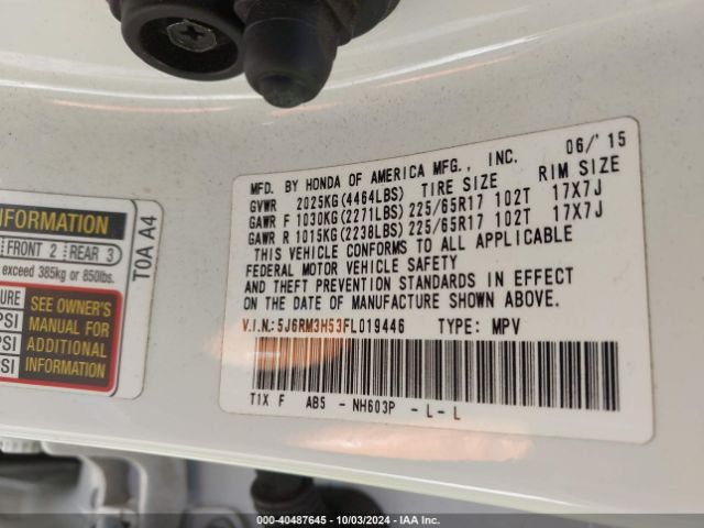 5J6RM3H53FL019446 Honda CR-V EX