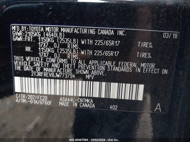 Toyota Rav4 Xle 2018 2T3RFREV8JW773794 Image 9
