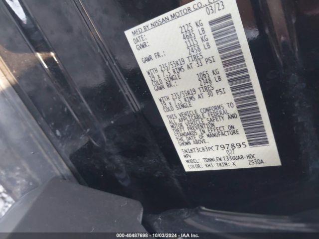 5N1BT3CB3PC797895 Nissan Rogue Sl Intelligent Awd