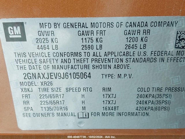 Chevrolet EQUINOX LT 2018 2GNAXJEV9J6105064 Image 9