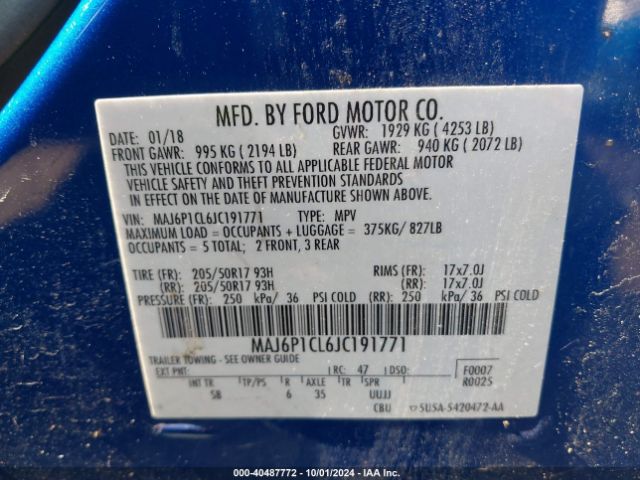 MAJ6P1CL6JC191771 Ford Ecosport Ses