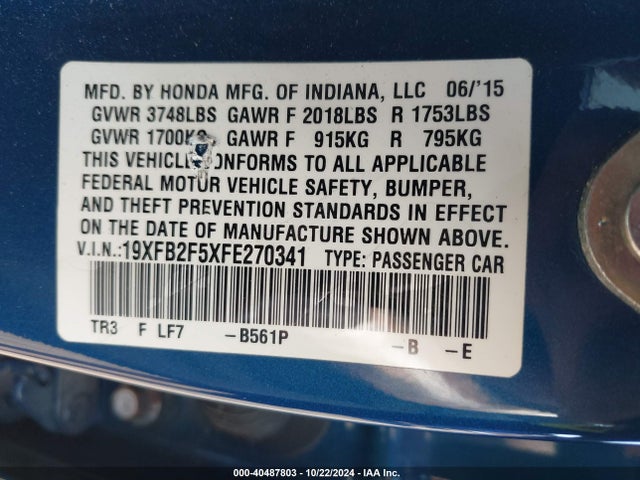 Honda Civic Lx 2015 19XFB2F5XFE270341 Image 9
